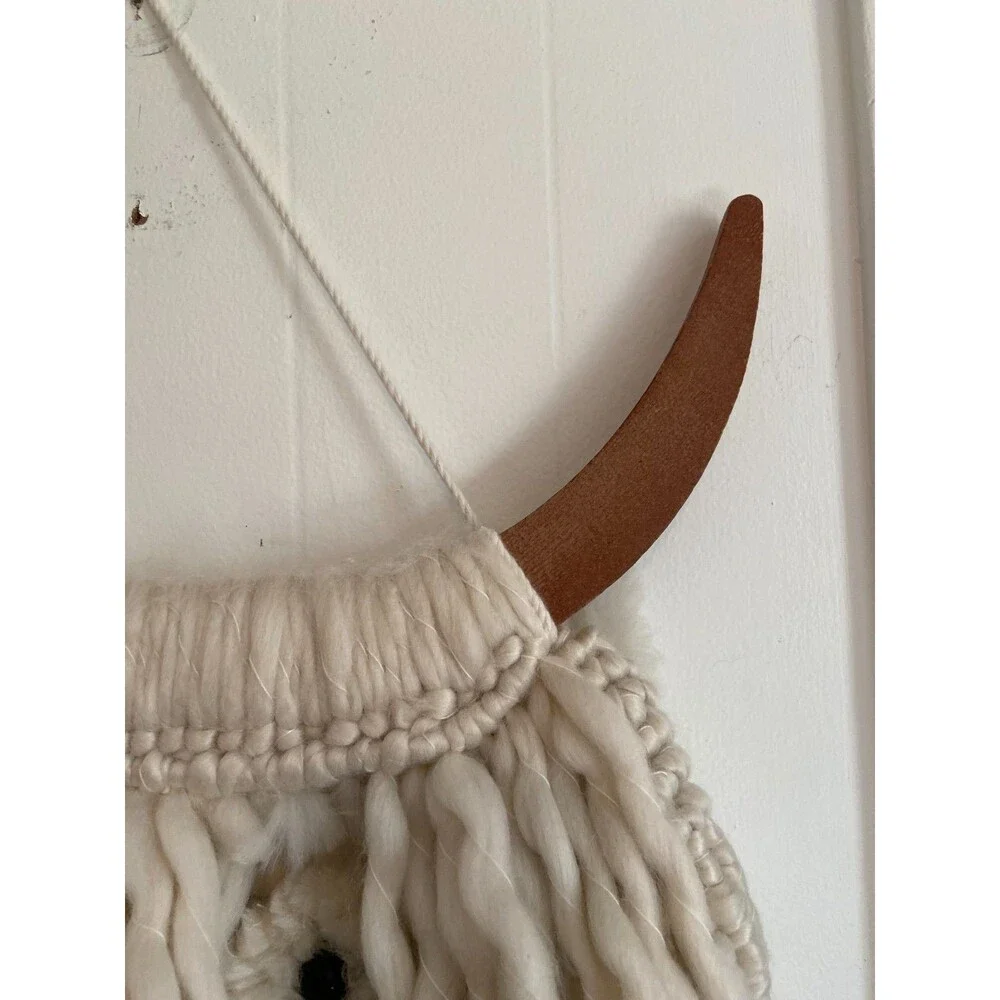 Macrame Highland Cow Wall Hanging Boho Farmhouse Decor Yarn Bull Head 20